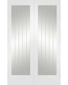 Internal Rebated Door Pair White Primed Suffolk Clear with Etched Lines