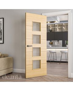 Augusta with clear glass Prefinished Oak Internal Door Lifestyle Image by Deanta