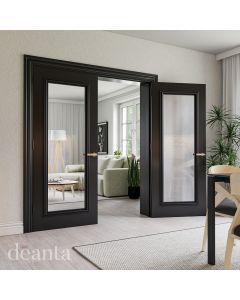 Déanta Blenheim Black Prefinished Bevelled Clear Glass Internal Door Image Shows Doors in door pairs