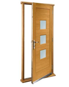 External Oak Turin with Obscure Glass Timber Doorset Prefinished medium light oak (33") - still stock left