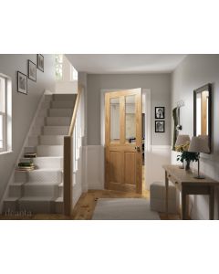 Deanta Bury Clear Bevelled Glass Pre finished Oak Internal Door Lifestyle Image