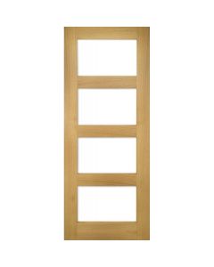 Internal Fire Door Oak Coventry 4 panel with Clear Glass Unfinished