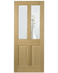 Internal Door Oak Richmond with Clear Bevelled Glass with non raised moulding Prefinished
