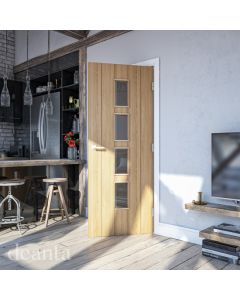 Galway Clear Glass Untreated Oak Internal Door Lifestyle image by Deanta