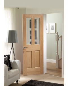 XL JOINERY Malton Pre-Finished Internal Oak Door with Clear Bevelled Glass Lifestyle Image