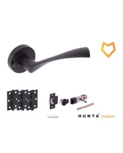 Internal Door Privacy Handle Pack Zena Lever on Round Rose Black Matt