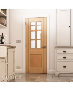 Kensington Prefinished Clear Bevelled Glass Oak Internal Door Lifestyle Image by Deanta
