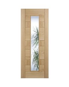 Internal Door Oak Edmonton with Clear Glass with Etched Lines Prefinished