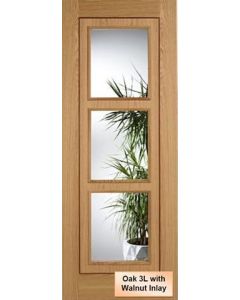Internal Door Oak Inlay 3 Light with Clear Glass and Walnut Inlay Pre finished