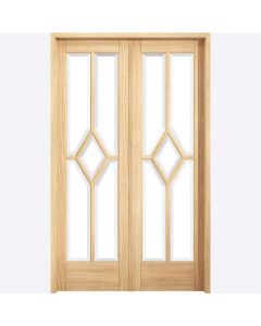 Internal Room Divider W4 Oak Prefinished Reim Diamond with Clear Bevelled Glass