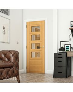 Deanta Seville Prefinished 4 Light Clear Glass Oak Internal Door Straight Lines Lifestyle image