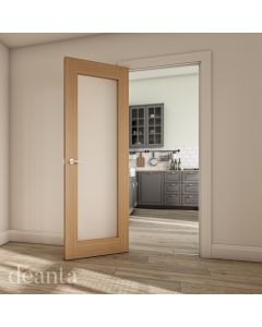 Walden Obscure Glass Untreated Oak Internal Door Lifestyle Image by Deanta