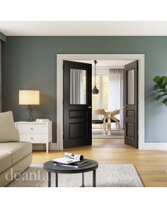 Déanta Windsor Black Prefinished clear Bevelled Glass FSC internal Door Lifestyle Image 35WINGBL